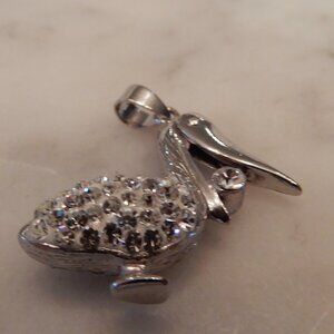 Silver and Crystal Encrusted Pelican Pendant/Charm